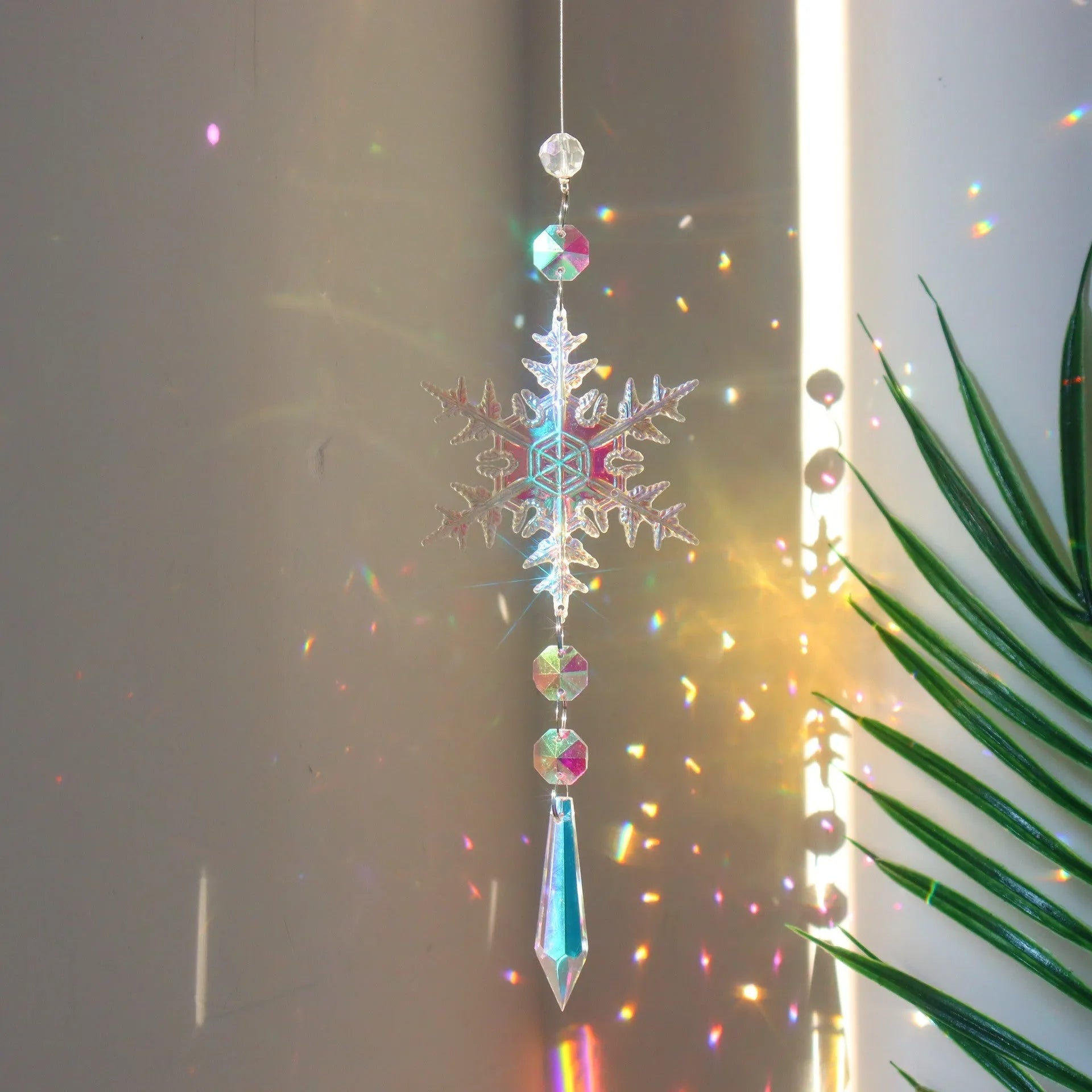 Colourful snowflake pattern crystal sun catcher pendant decoration for Christmas windows