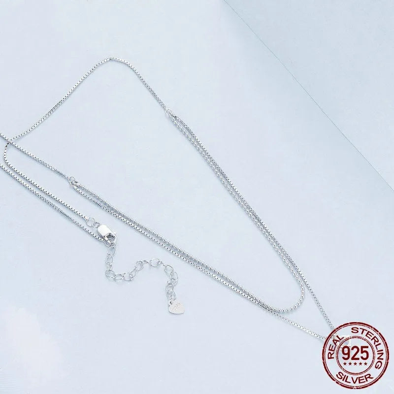 S925 sterling silver double-layer necklace with pearl chain design and adjustable length