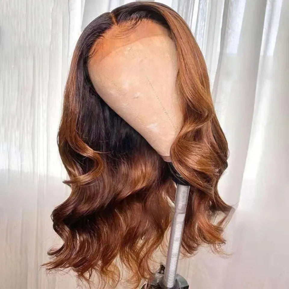 Real human hair gradient wig in Ruili style on a mannequin head, showcasing the lace front and length options.