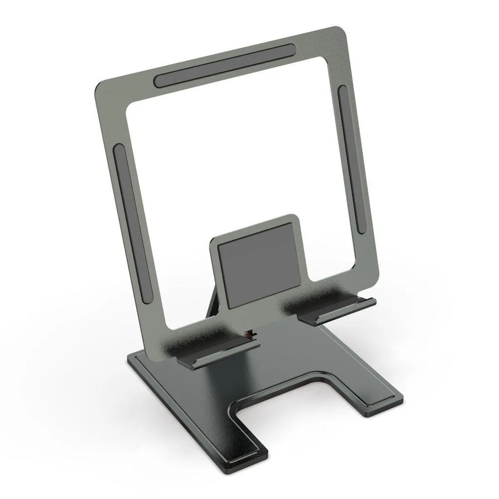Foldable rotating alloy laptop stand bracket for notebooks, flat desktop multi-angle riser in black or silver