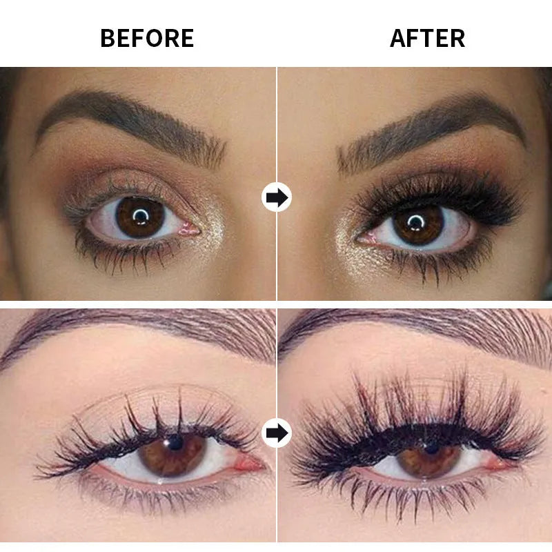 Black waterproof mascara tube for thick, curled lashes with opp bag packaging.