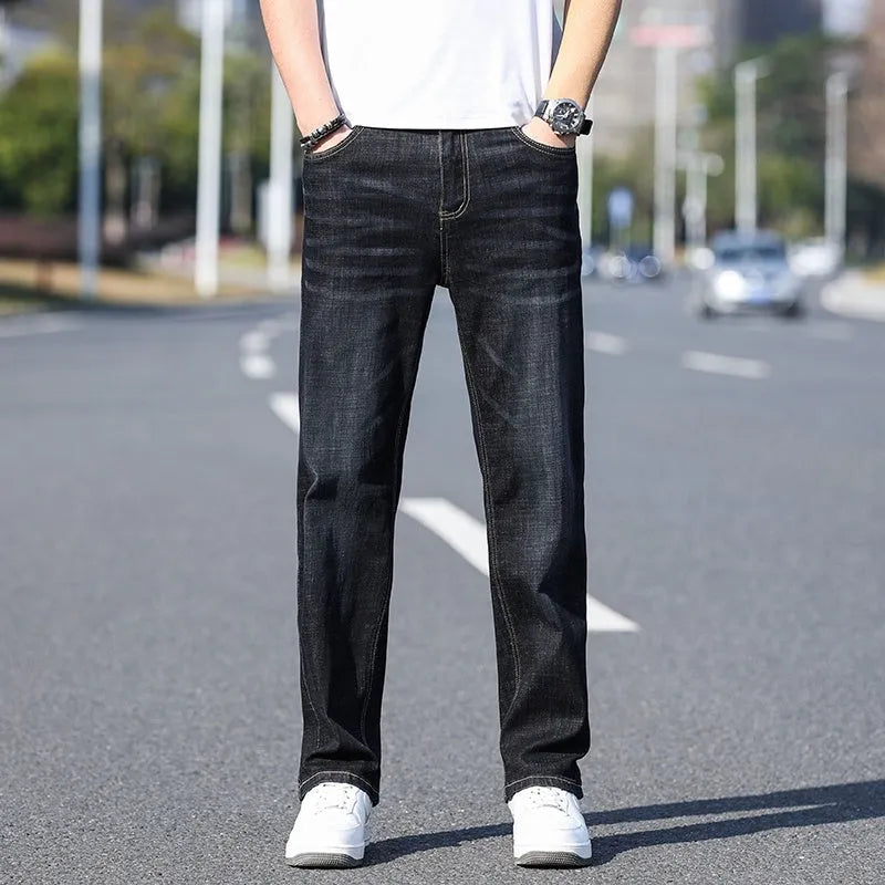 Men's tapered business casual trousers in thin stretch denim cotton fabric