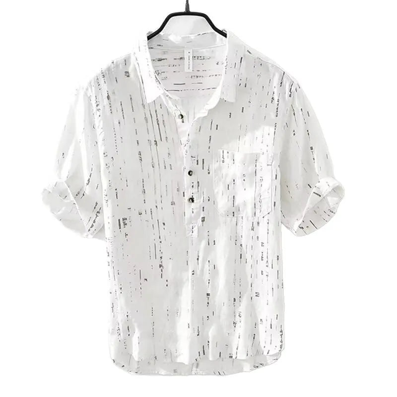 Men's loose-fit polo shirt with lapel collar in chemical fibre blend fabric, available in white and black colours