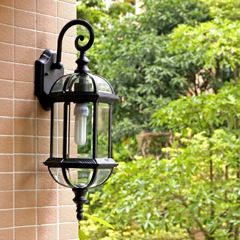 Outdoor waterproof wall lamp with three-layer design in gold or black finish for courtyard and store decoration