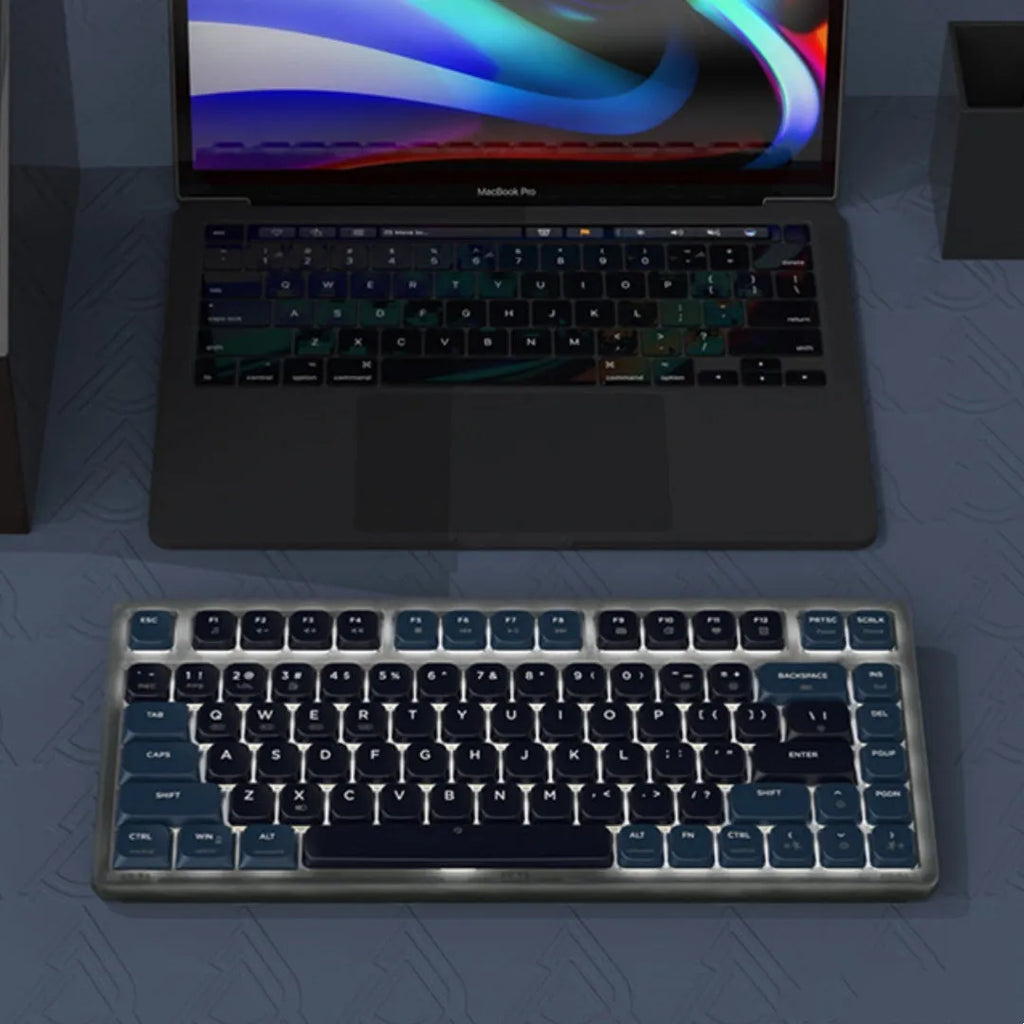 Ajazz AK832PRO mechanical keyboard with colour screen, green or tea colour options, and compact 81-key layout