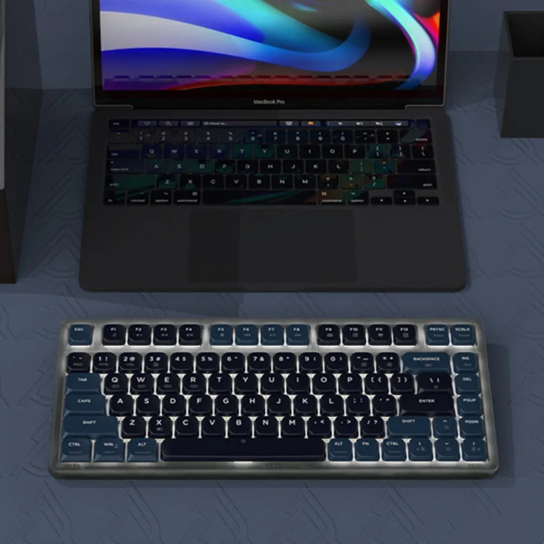 Ajazz AK832PRO mechanical keyboard with colour screen, green or tea colour options, and compact 81-key layout