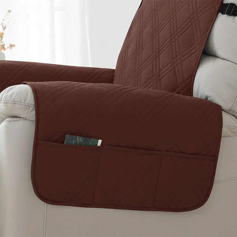 Quilted waterproof cover for Chivas massage chair sofa in small single size, shown in burgundy colour