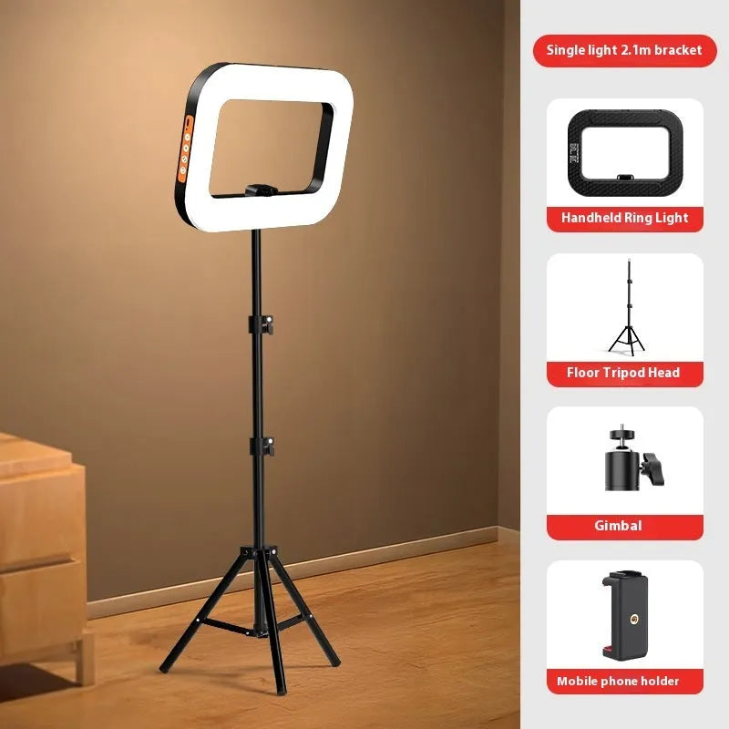 Mobile phone fill-in light with rechargeable holder and metallic desktop bracket for outdoor shooting