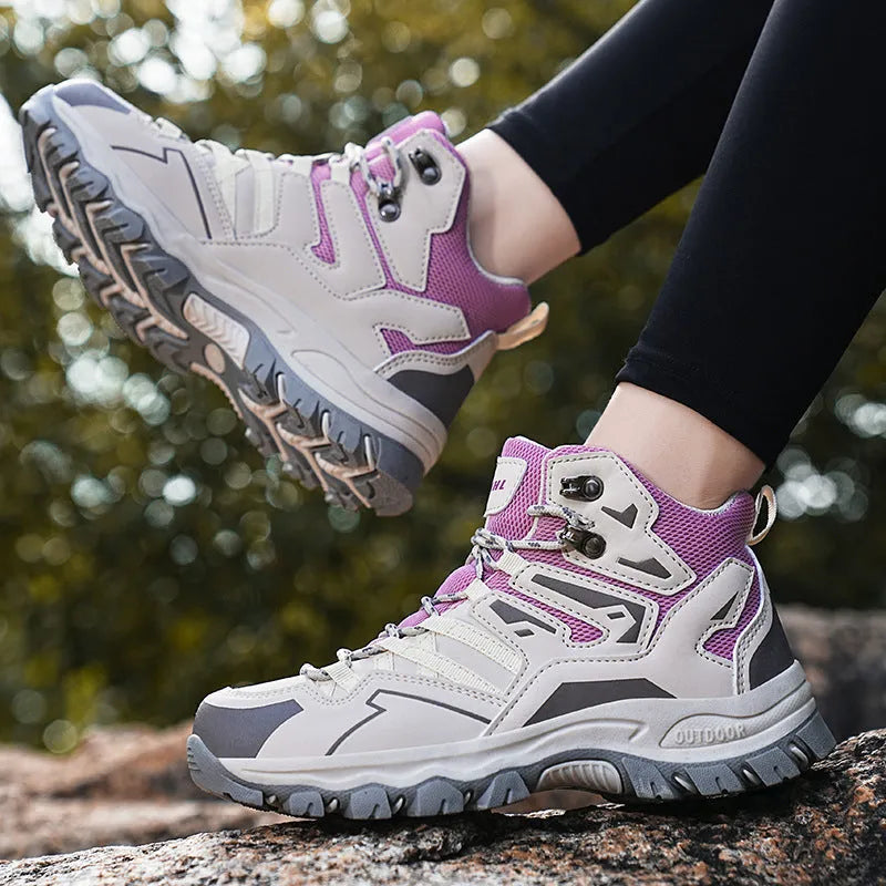 Hiking sneakers with flannel upper and rubber sole in colours black, grey, light brown, pink, purple