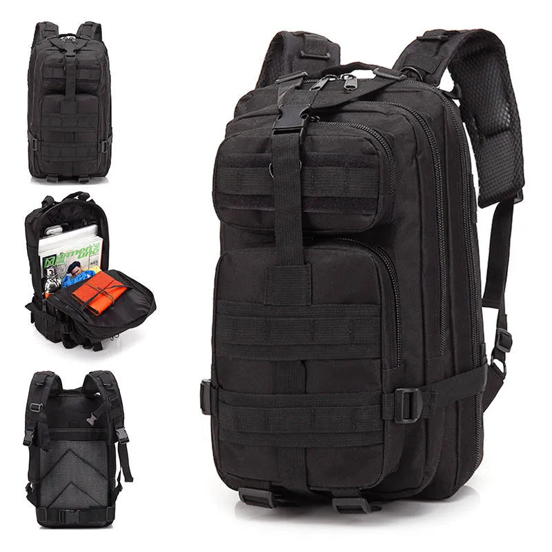 Off-road hiking backpack with air pillow belt system in khaki colour, showing 45cm height and wear-resistant Oxford cloth material
