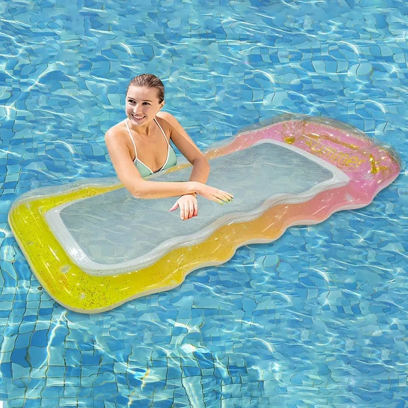 180cm long PVC inflatable floating row with gradient colours in pool setting