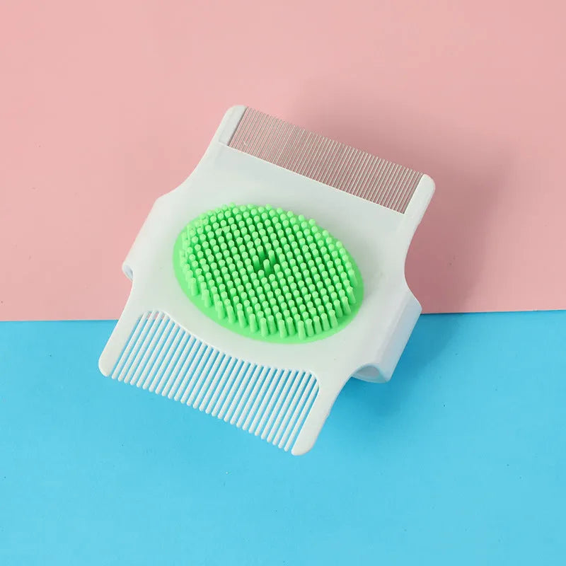 Blue and green handheld multifunctional dog grooming comb for hair removal and massage