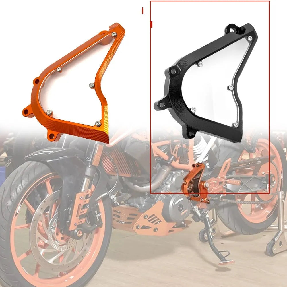 KTM Duke motorcycle replacement chain cover in black or orange for 2017-2020 models
