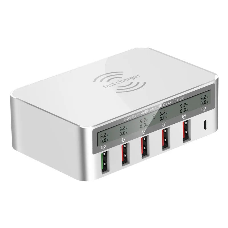 QC30 Fast Charge 6-port 50W desktop USB charger unit on a table