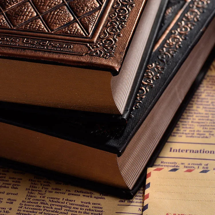 Embossed faux leather A5 notepad with super thick cover in bronze or black gold colour