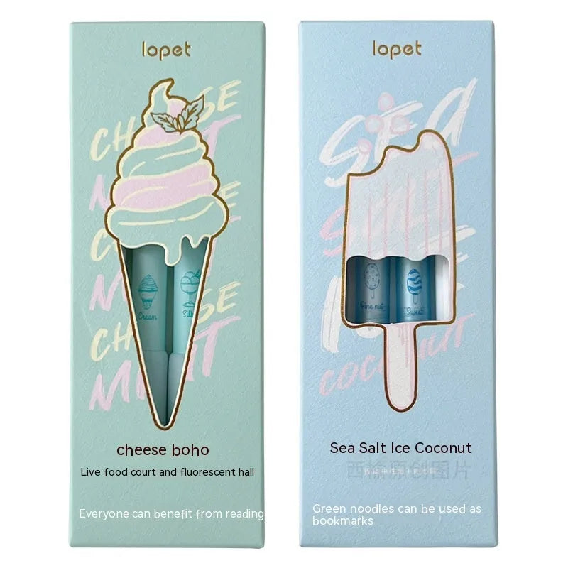 Double-headed fluorescent pen with 0.5mm plastic shell for student calligraphy practice in cheese mint and sea salt ice cup colours