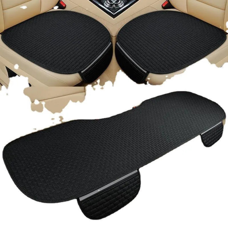Linen car seat cushion in charm coffee colour with hemmed edges, showing breathable fabric texture