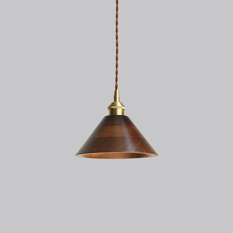 Black walnut wood and copper single-head droplight chandelier with an E27 fitting