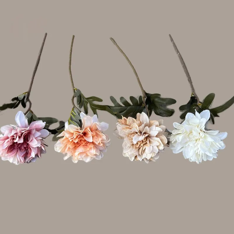 Artificial silk chrysanthemum flower bouquet in brown, purple, orange or white colours, 37cm tall
