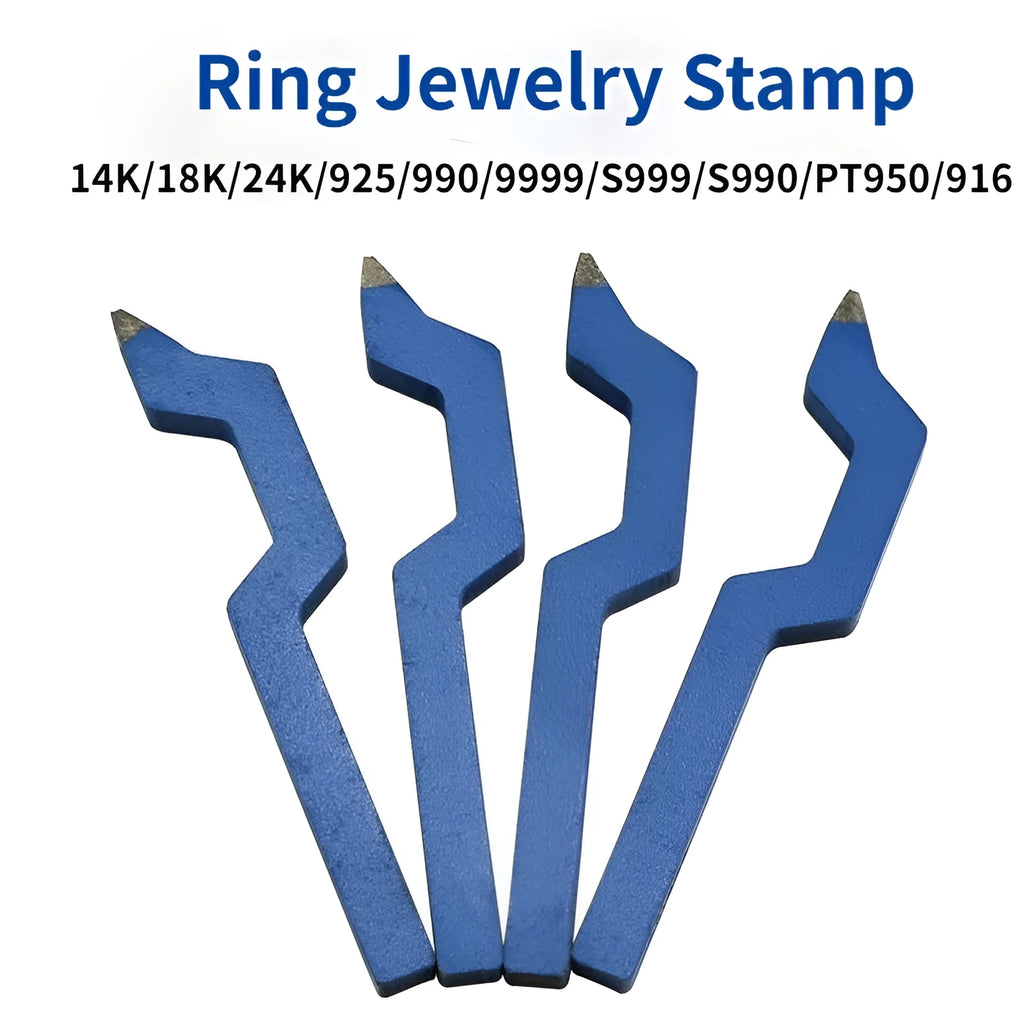 Steel stamping tool for curved alphanumeric characters on jewellery.