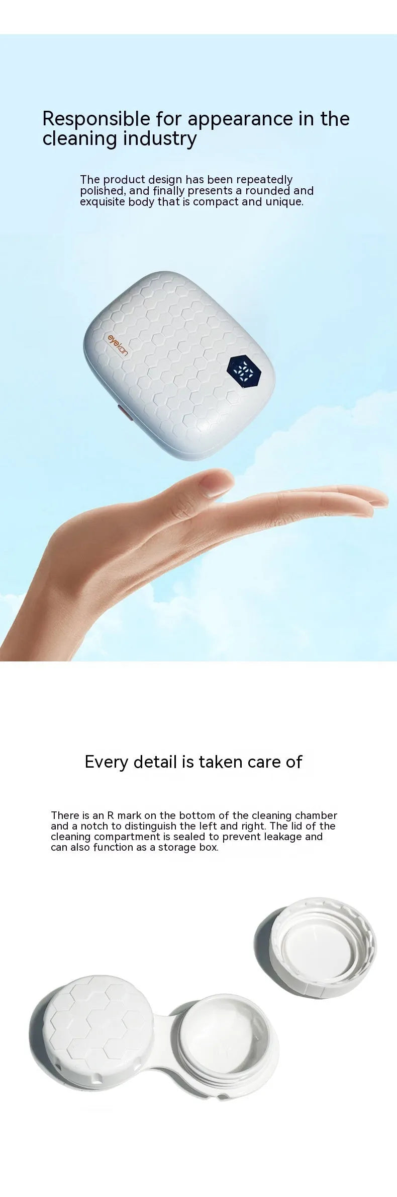 Automatic cleaning machine electric ultrasonic flushing instrument for invisible glasses in pearl white, blue, or pink, measuring 85x65x30mm