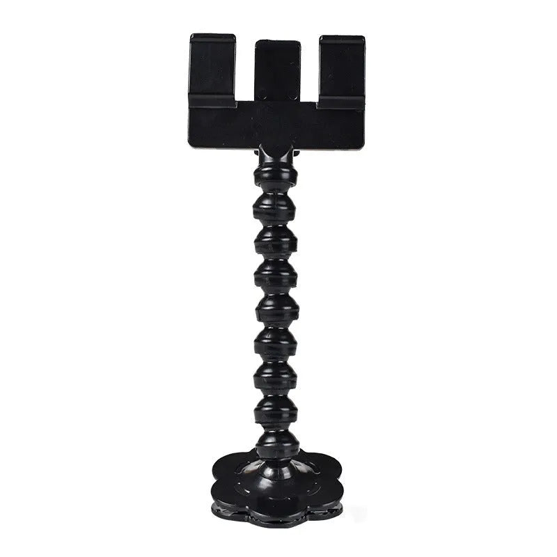 Black pet photography tool with rotating clip and snack holder for mobile phone cameras
