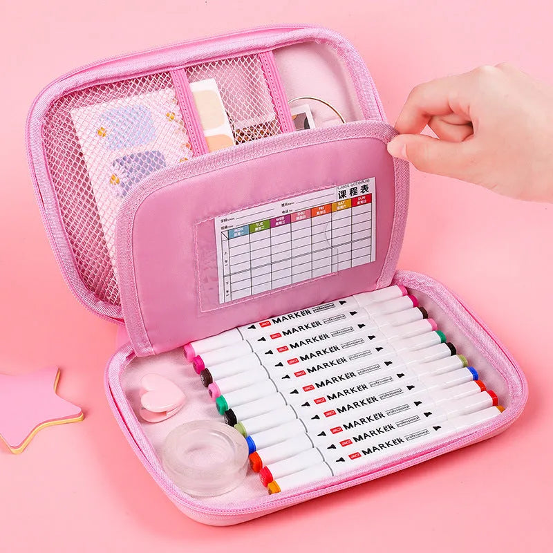 Square canvas stationery box with cartoon anime rabbit dinosaur moon cat designs for pencil storage