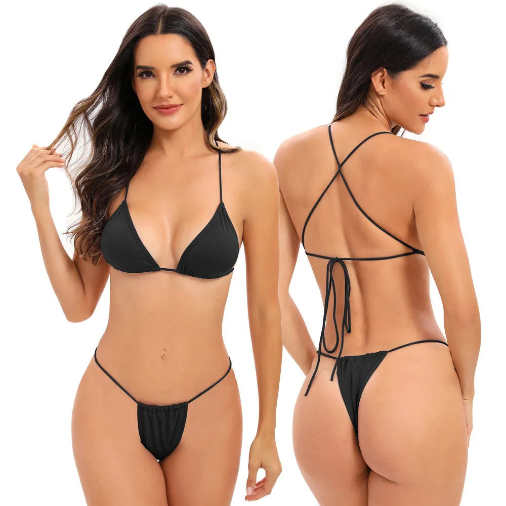 Women's candy coloured cross strap swimsuit with multiple straps and briefs style