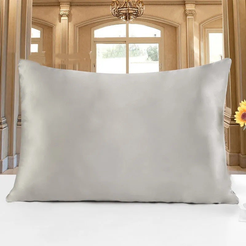 19 M double-sided silk pillowcase showing smooth texture, available in 14 colours including navy blue and lotus pink