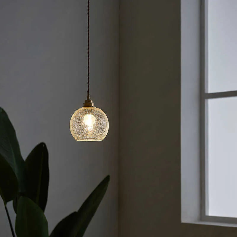 Copper and glass ball chandelier with 17.5cm diameter shade and electroplated finish