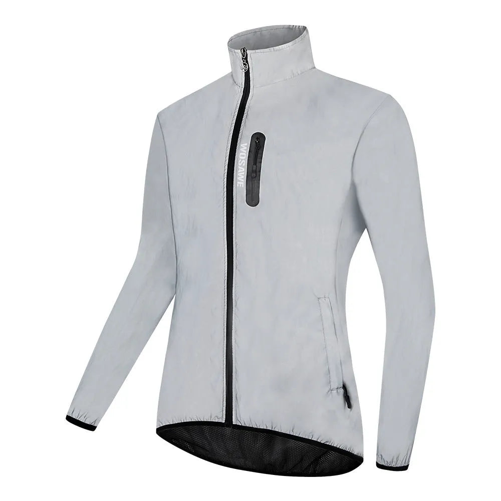 Waterproof polyester long-sleeved top in BL220 Silver colour with windproof function