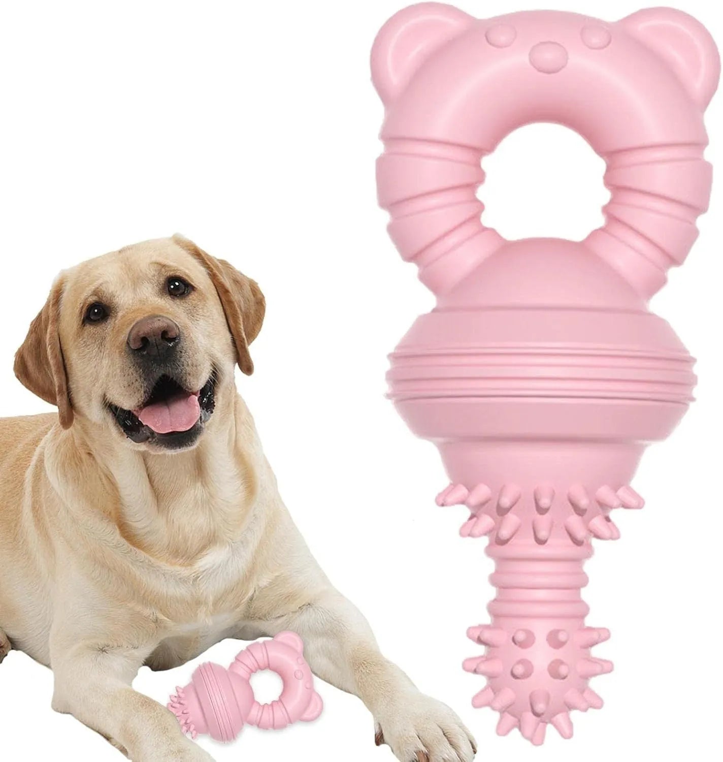 Blue rubber dog chew toy with concave-convex texture for teeth cleaning, measuring 13.5cm