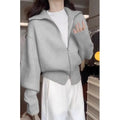 Hong Kong style double zipper knitted cardigan with three-dimensional floral pattern in loose fit design