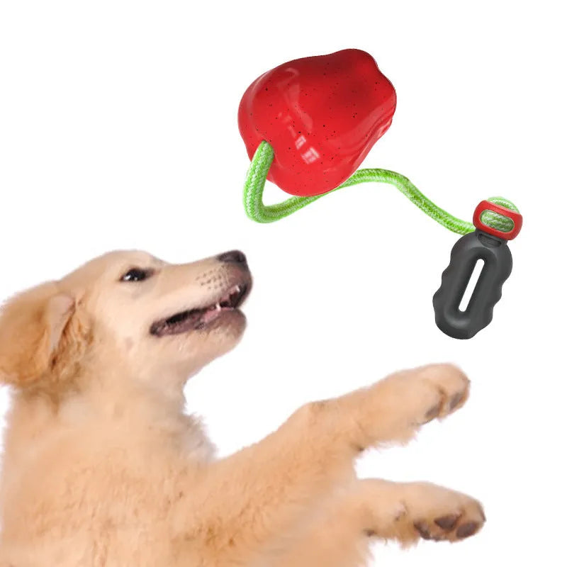 Green plastic spherical dog toy with textured surface and food dispensing opening for dental care and interactive play