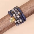 Multi layer bracelet with blue patterned network stone beads in fresh and sweet natural style