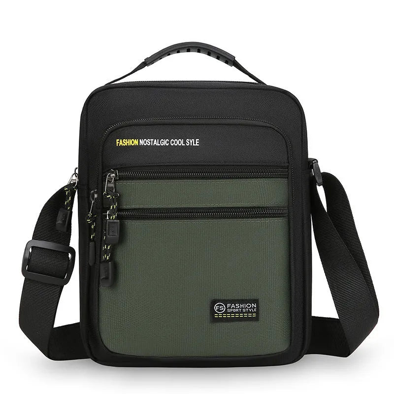 Men's waterproof nylon crossbody bag in green colour with urban simplicity style