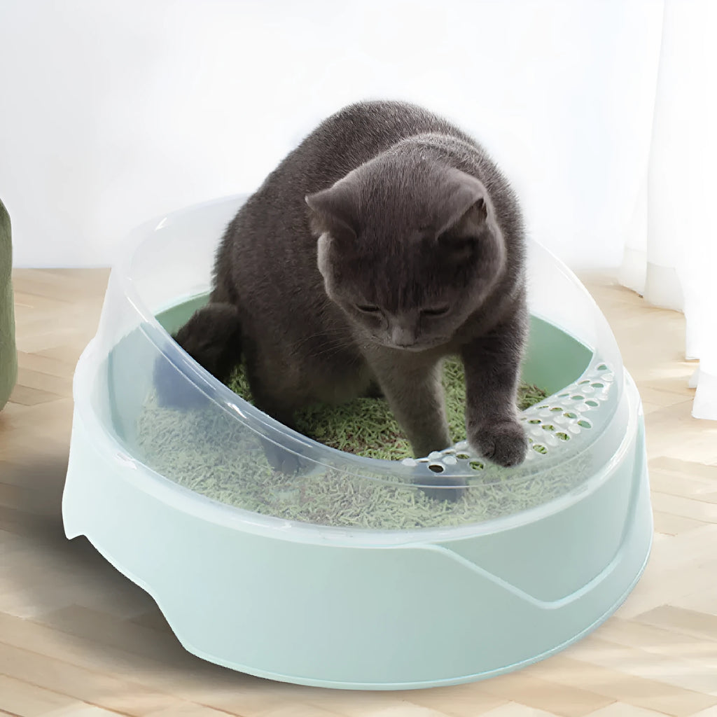 Round deodorant cat litter box in mint green colour with PP plastic construction