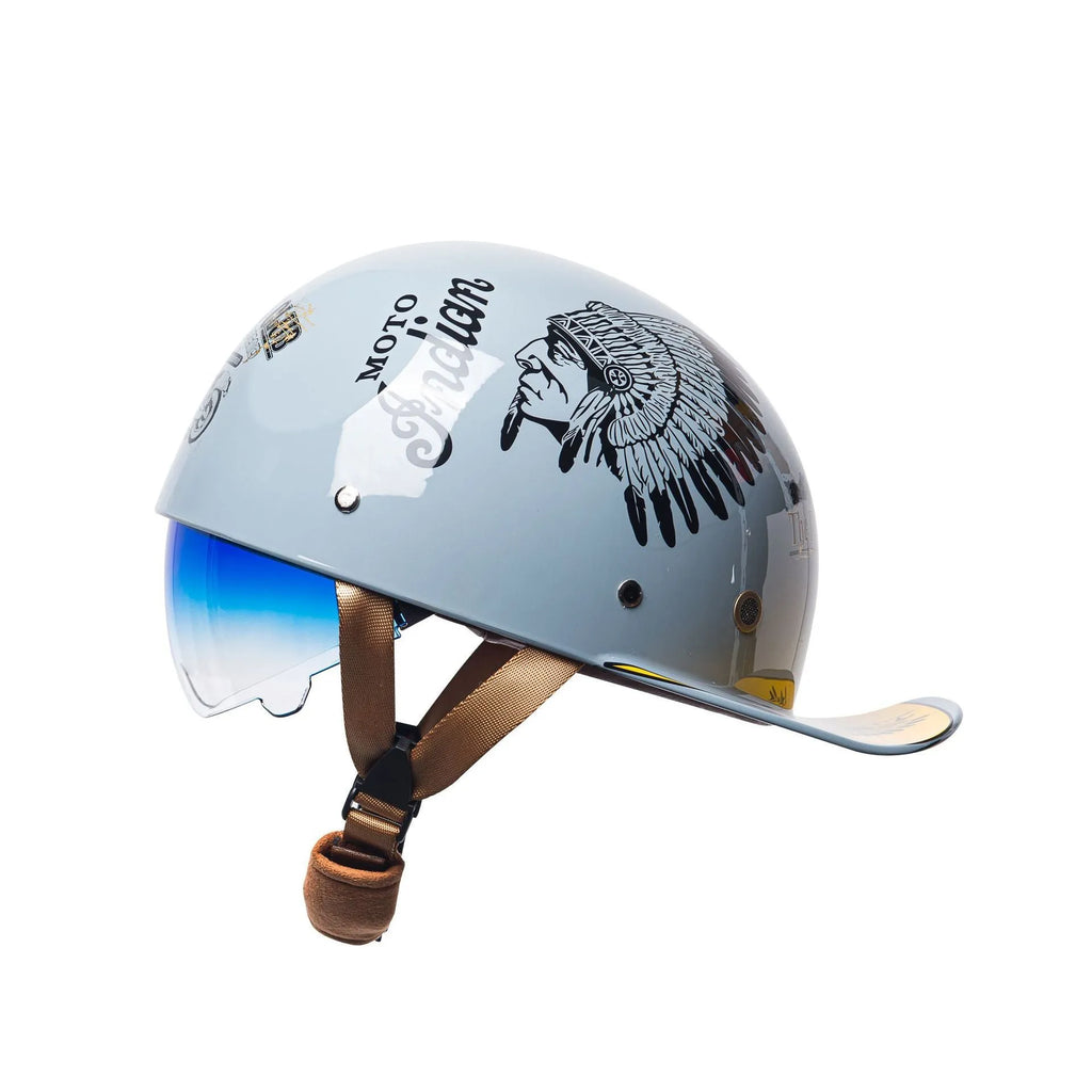 Retro half-shell electric bicycle helmet in bright black gradient blue colour with ABS construction