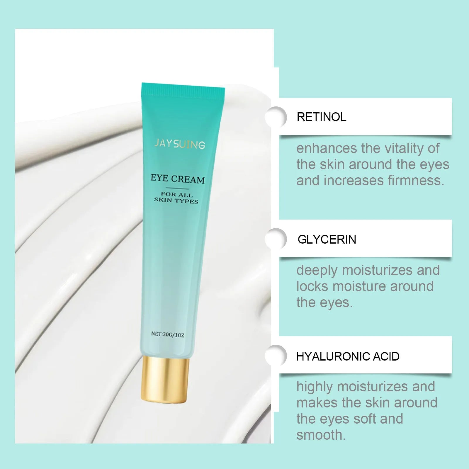30g jar of retinol and hyaluronic acid anti-aging eye cream