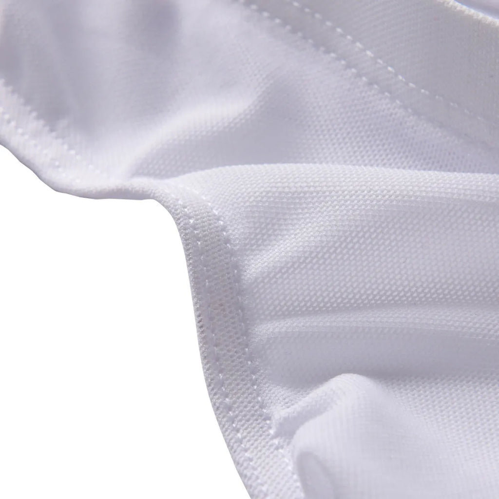 Men's black ice silk triangle mid waist shorts with quick-drying nylon fabric on a grey background