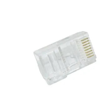 A pack of 1000 white unshielded RJ45 network modular plugs with gold-plated contacts.