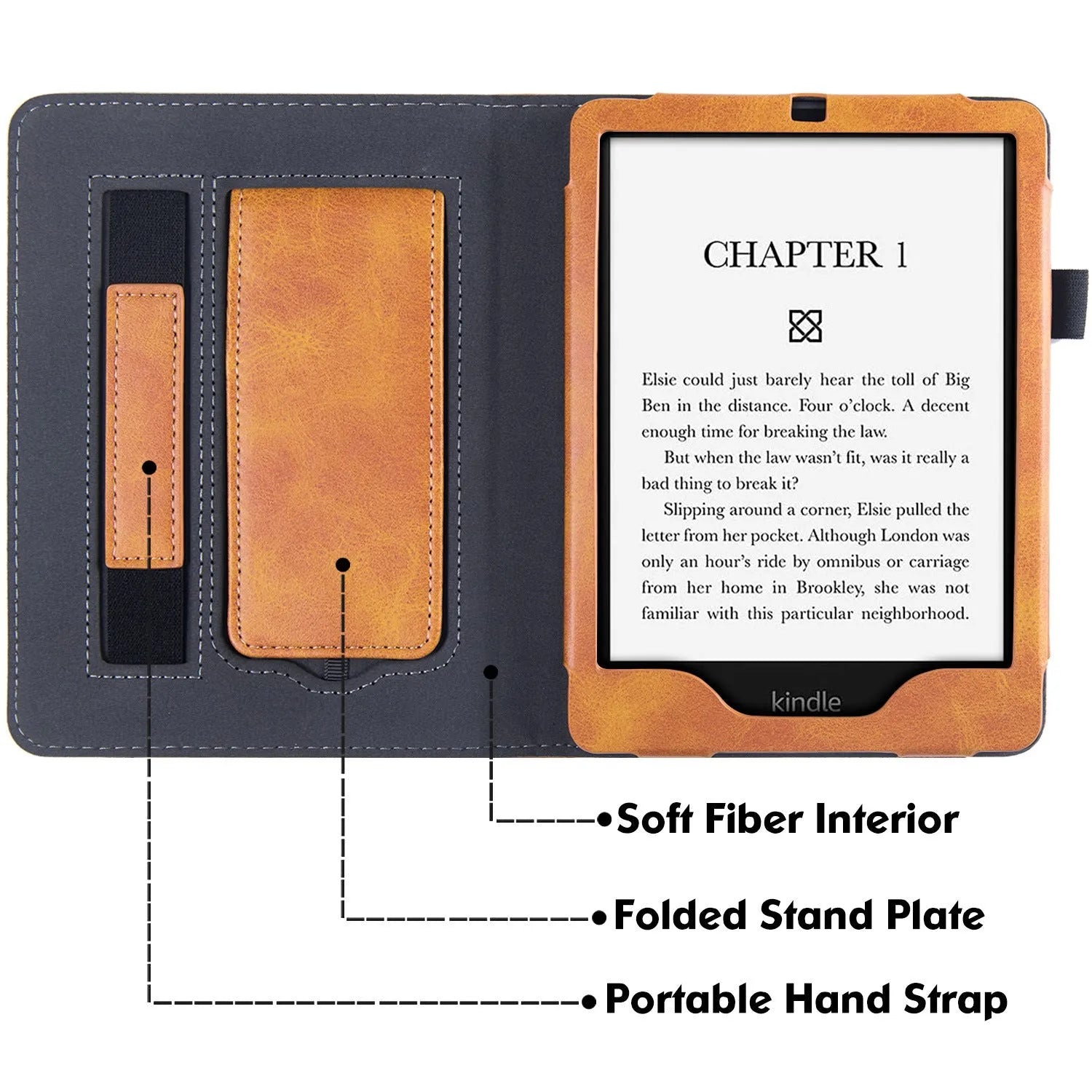 Kindle Paperwhite 5 leather case with wrist splint bracket in various colours like Black Calfskin and Starry Sky
