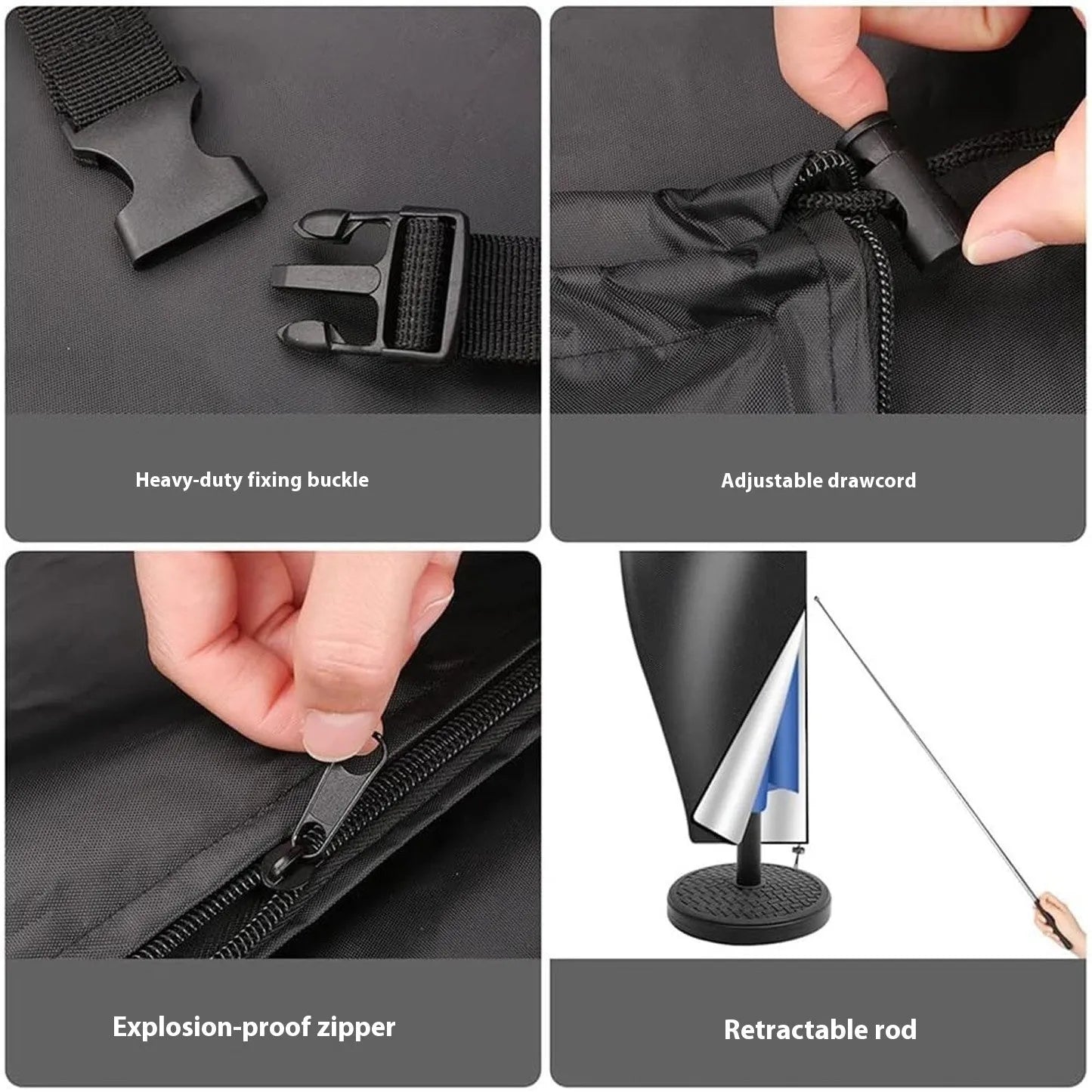Waterproof Oxford cloth umbrella cover in grey, sized for banana-shaped offset umbrellas up to 280cm.