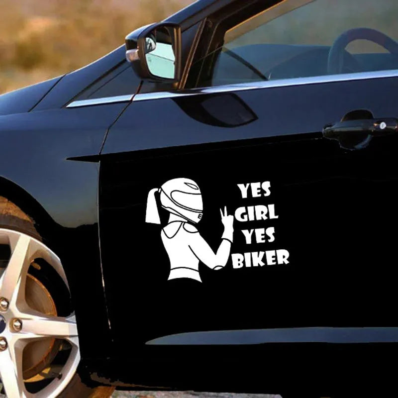 Cool Girl Rider design waterproof car sticker in black, white, and laser colours.