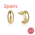 C-shaped sterling silver stud earrings with electroplated gold or white gold finish, hypoallergenic for sensitive ears