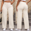 Women's high-waist straight jeans with wide leg design in apricot colour, showing 100% cotton fabric with high elasticity