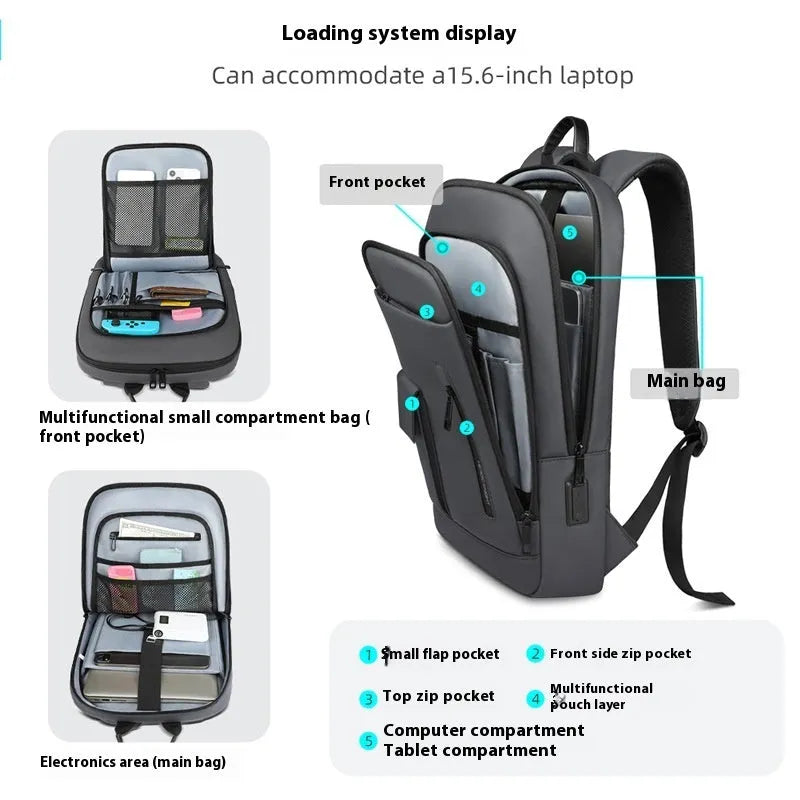 Men's lightweight Oxford cloth backpack in dark grey, olive green, blue, or black colours