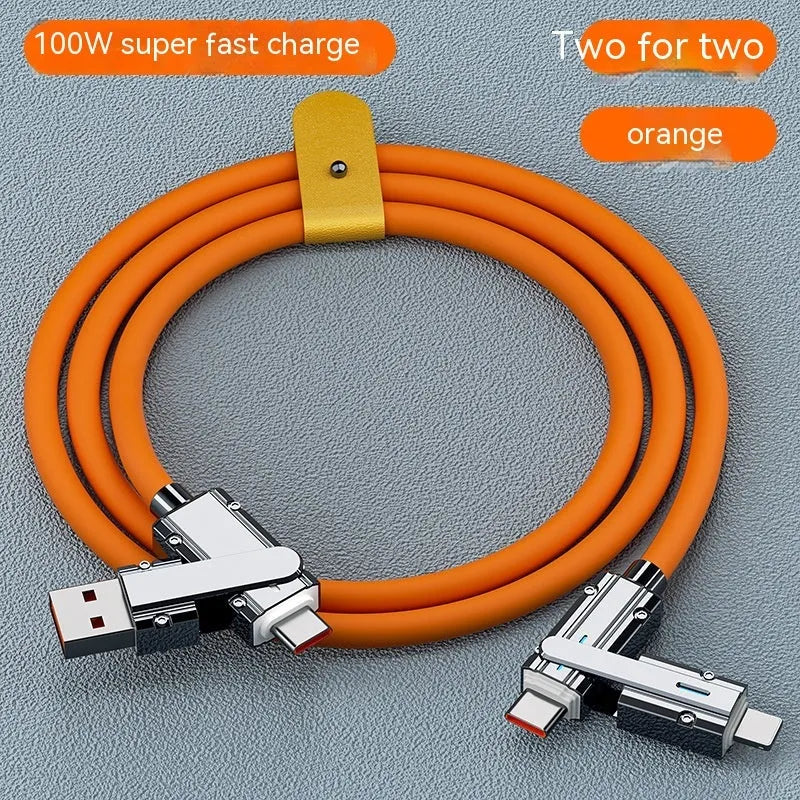 Fast charge mobile phone cable with zinc alloy connectors in orange colour, length 1 metre.