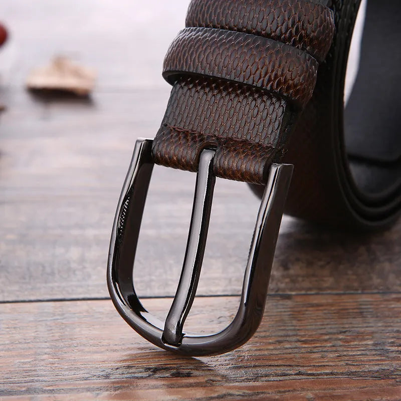 Men's business belt with alloy pin buckle and laser logo design in multiple colour options