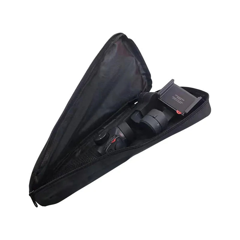 Black cloth portable storage bag for mobile phone stabilizer accessories, measuring 20cm x 15cm x 8cm